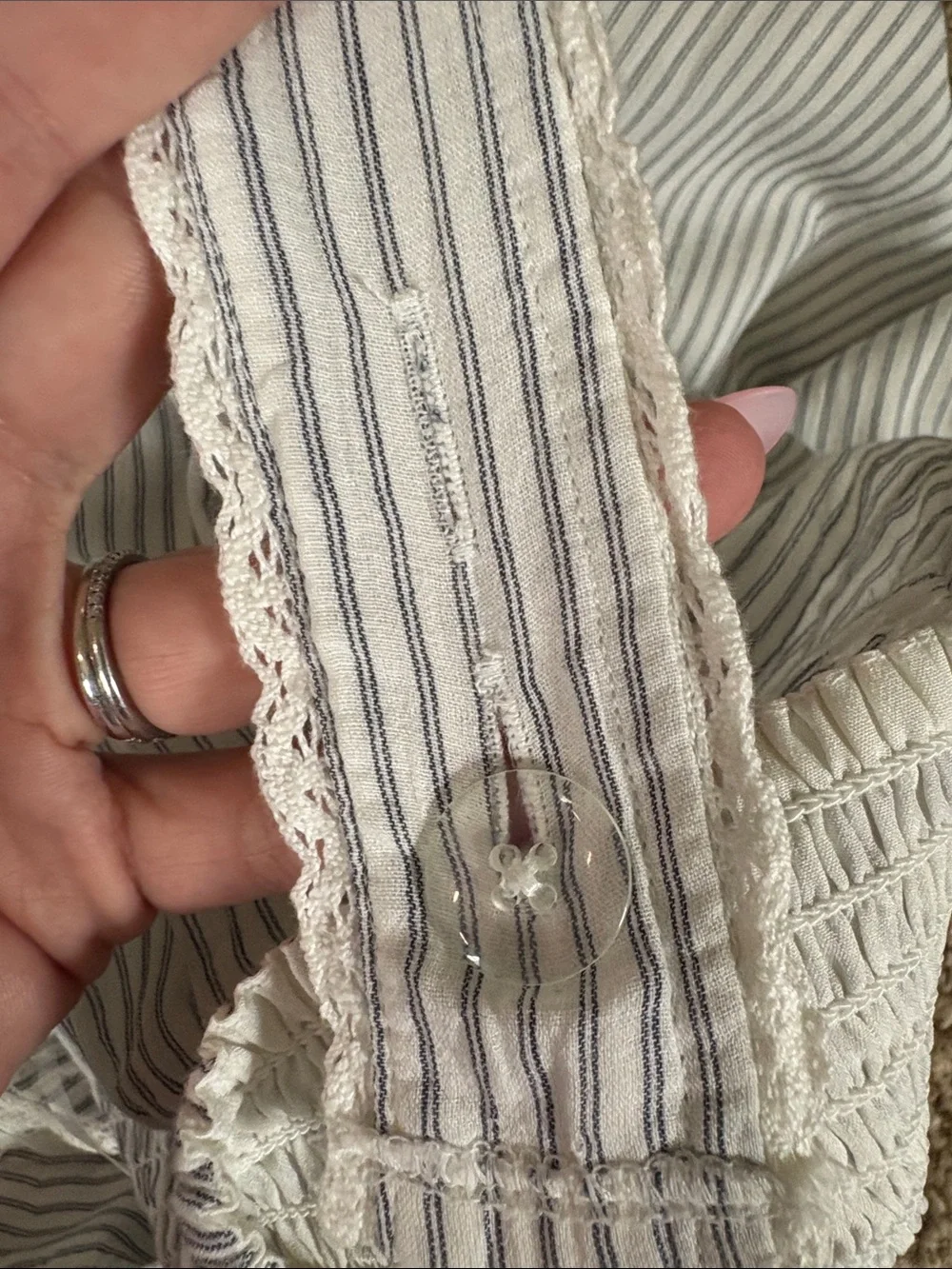 NWT American Eagle Medium 100% Cotton Corset Jumpsuit Wide Leg White Pinstripe